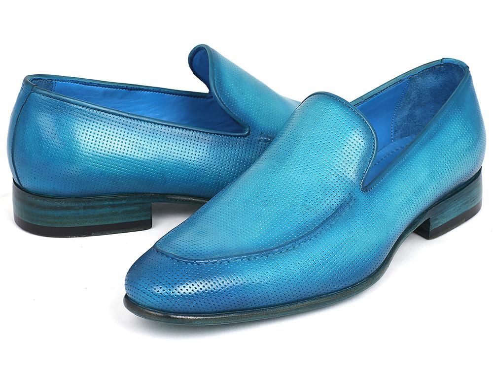 Paul Parkman ''874-TRQ'' Turquoise Genuine Perforated Leather Loafers.